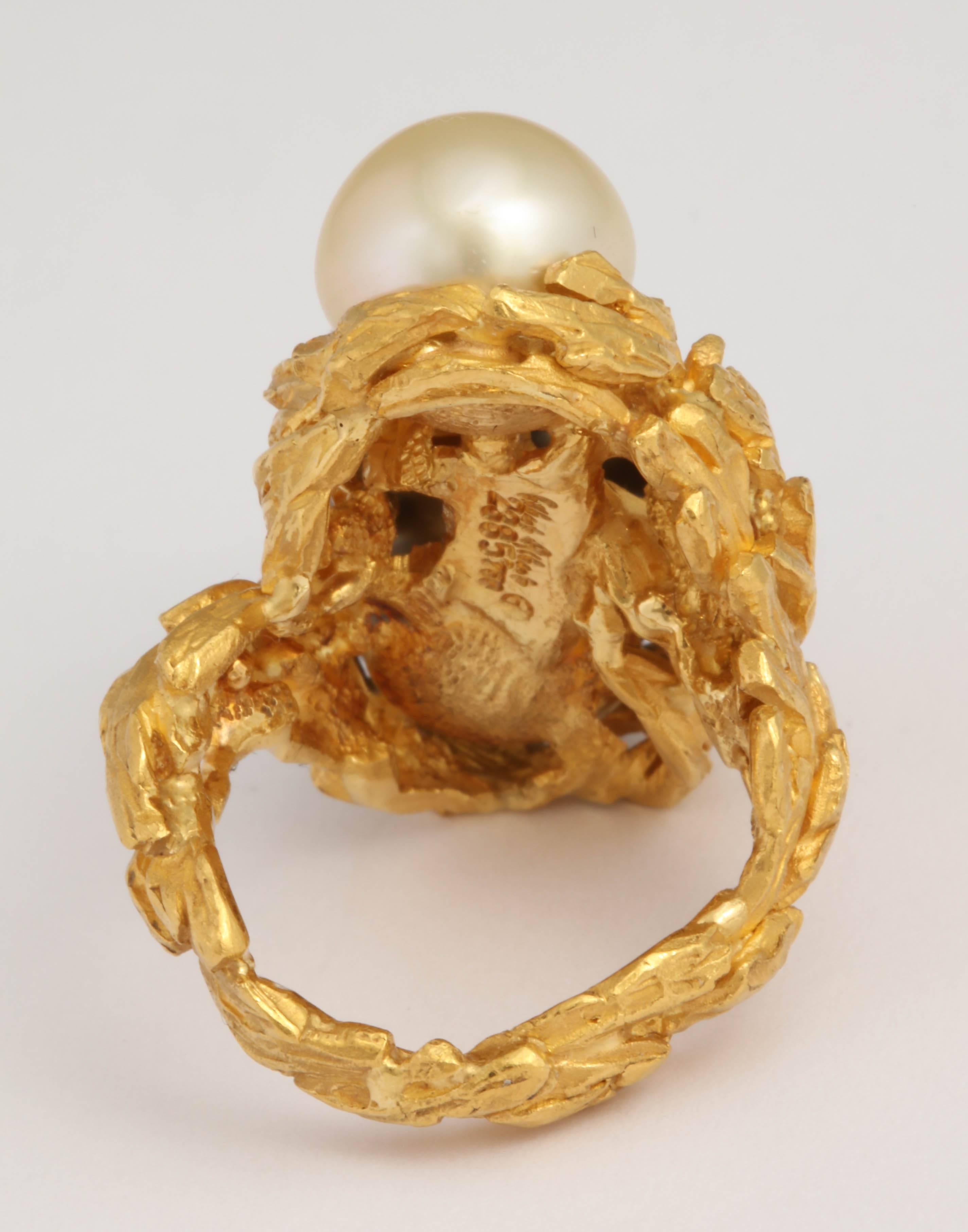 Gilbert Albert South Sea Pearl Diamond Gold Modernist Ring In Excellent Condition In New York, NY