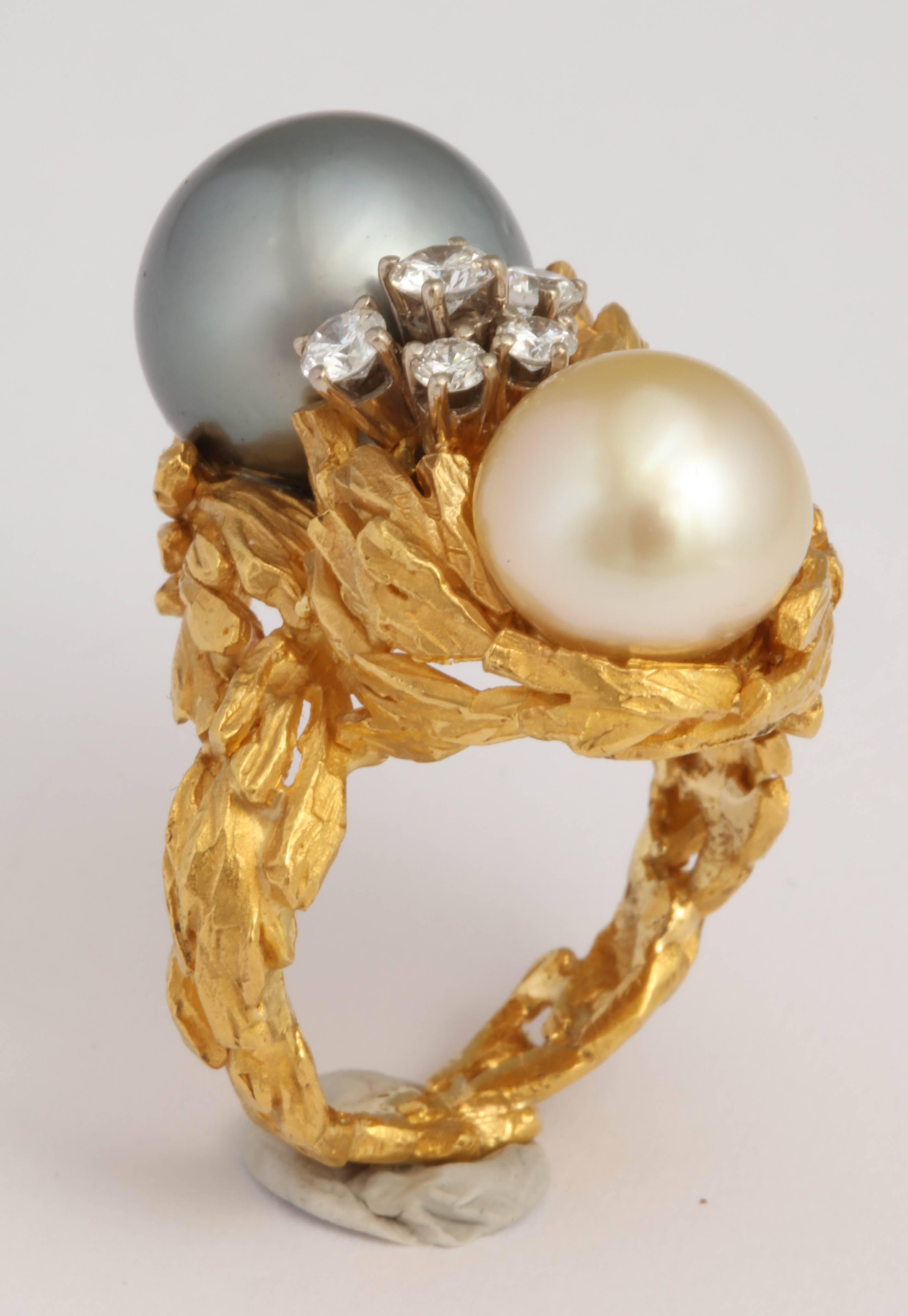 Gilbert Albert South Sea Pearl Diamond Gold Modernist Ring 1
