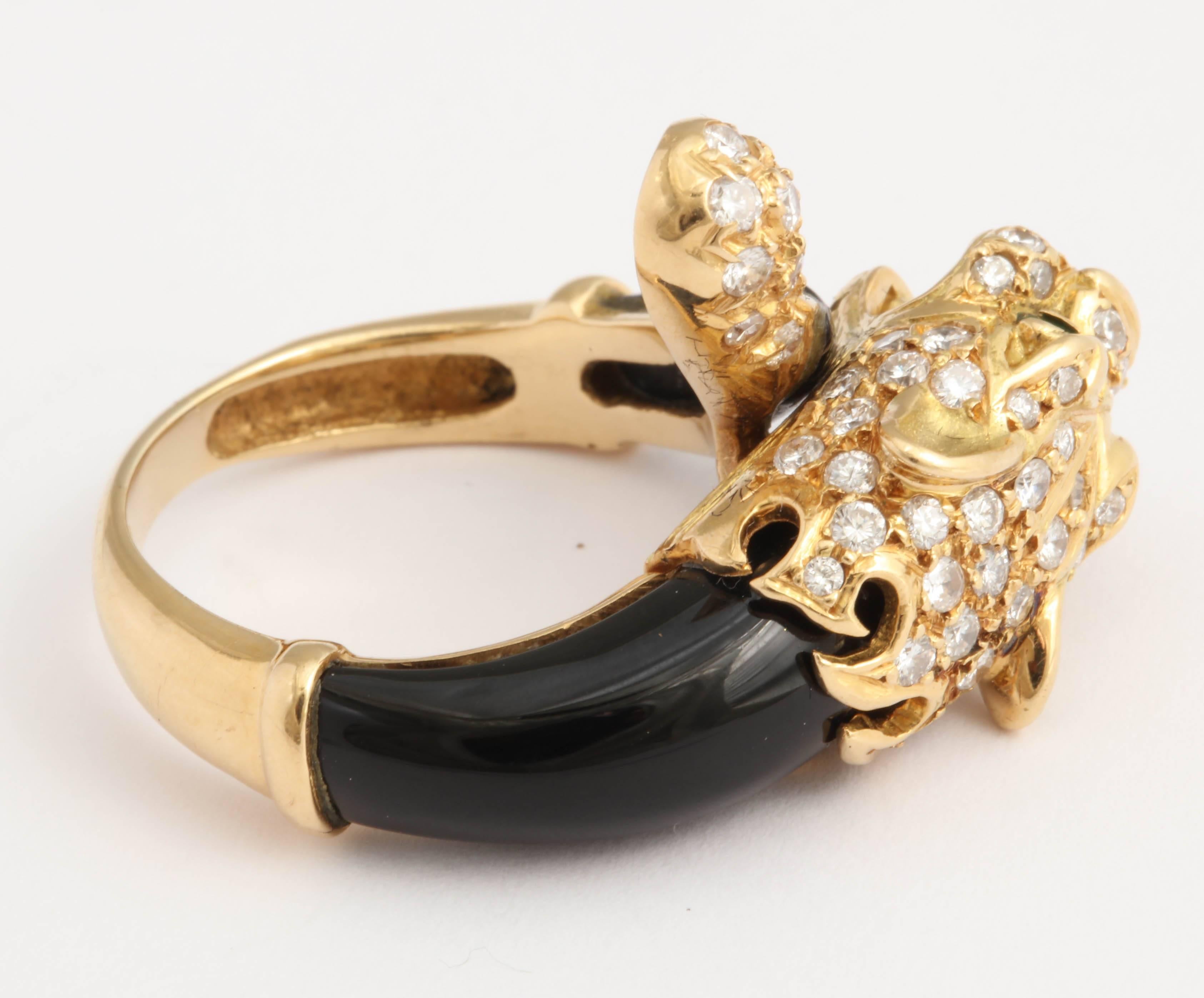 Contemporary Black Onyx Gold and Diamond Lion Ring