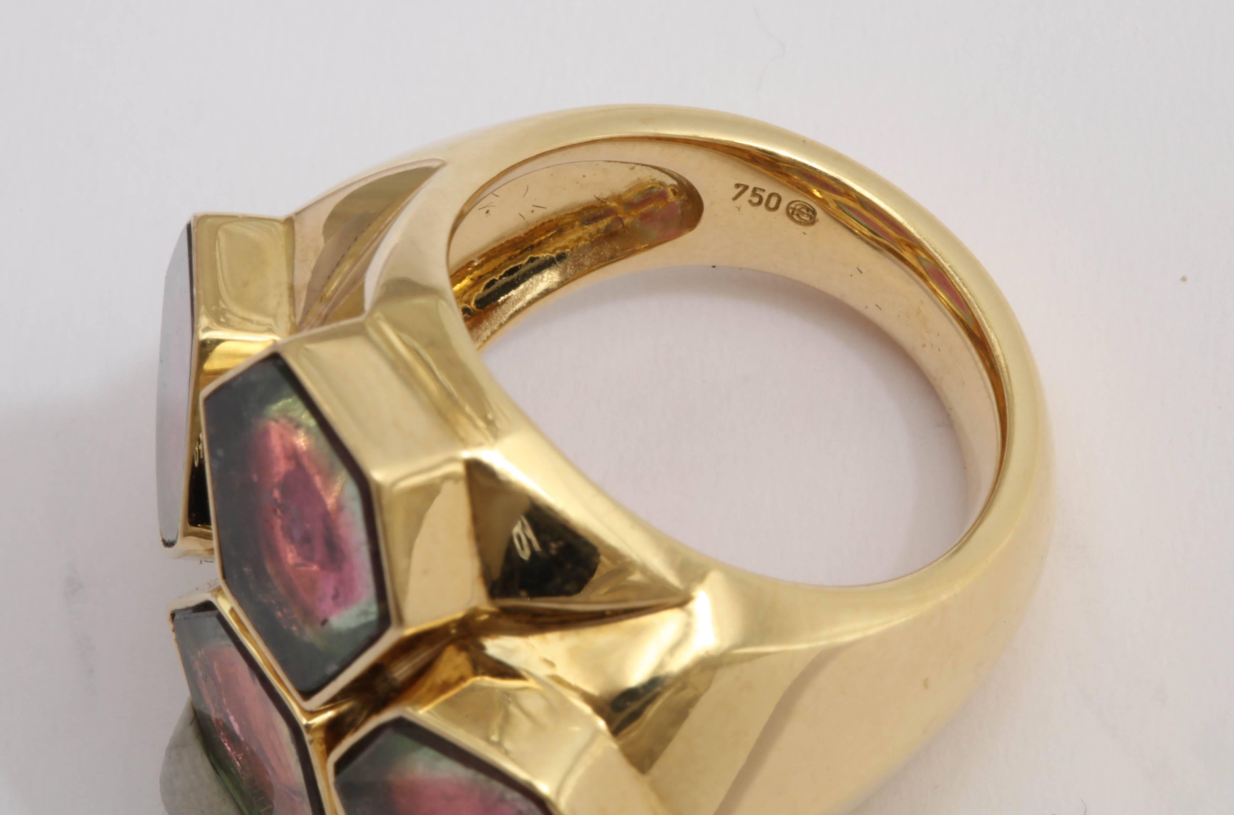 Women's Mid-Century Watermelon Tourmaline Gold Ring
