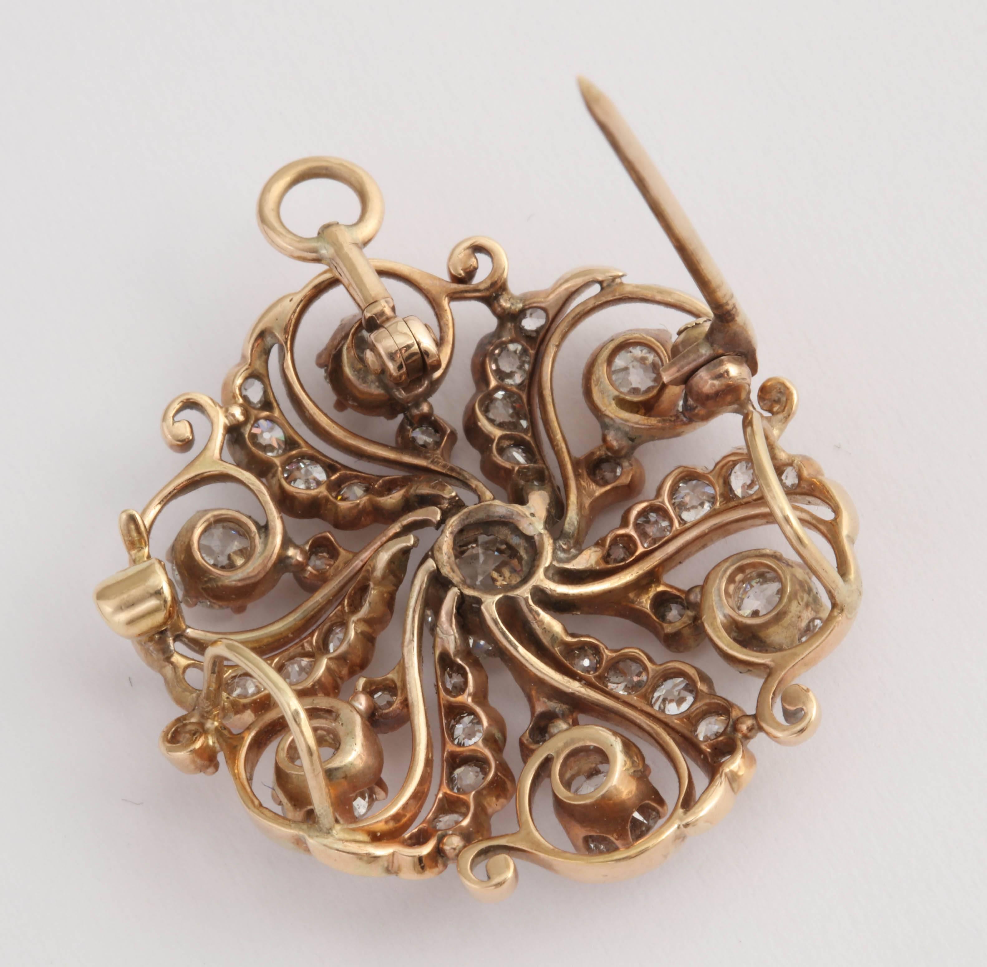 Women's Victorian Diamond and Gold Pinwheel Pendant Brooch