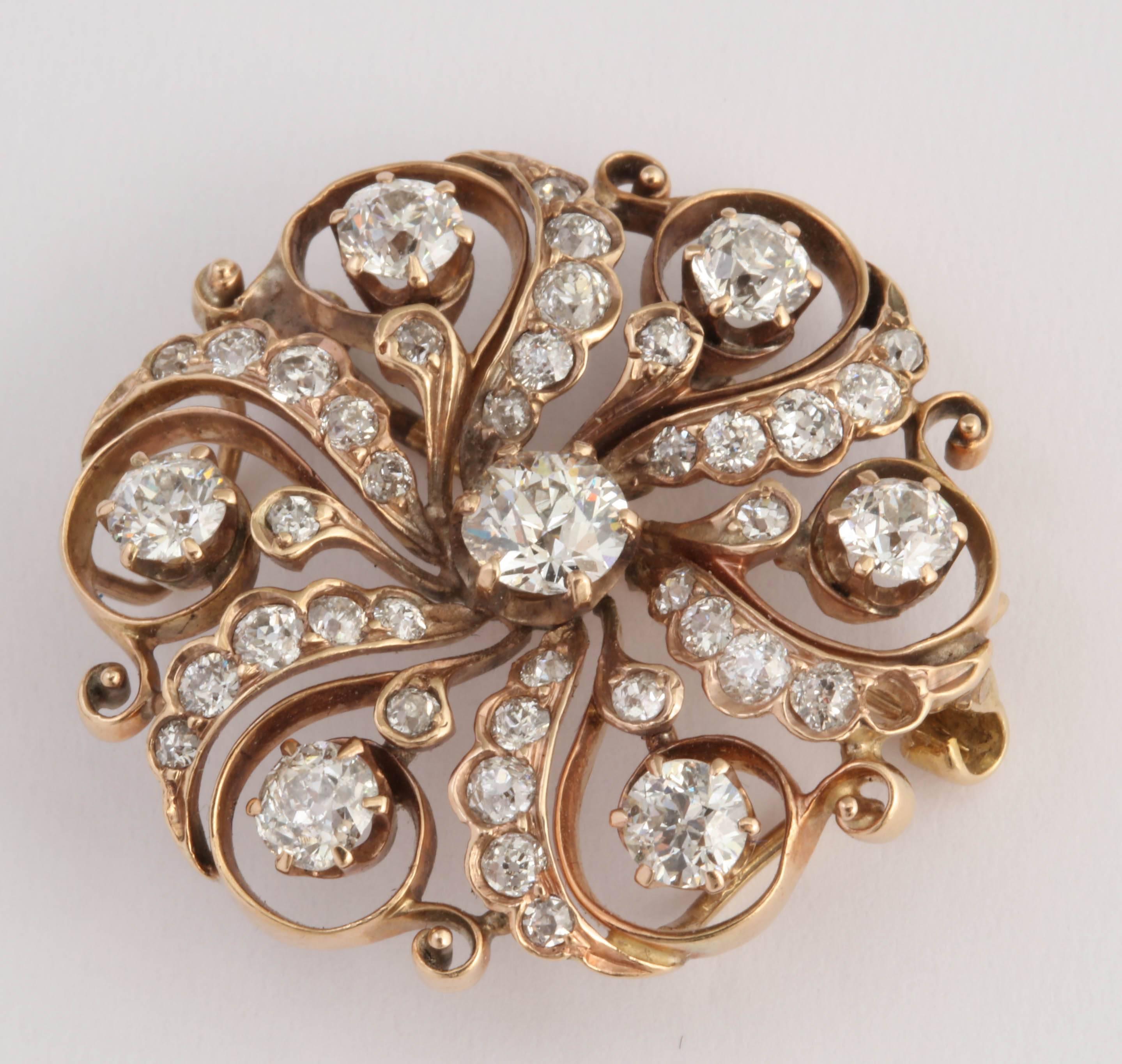 Victorian Diamond and Gold Pinwheel Pendant Brooch 1