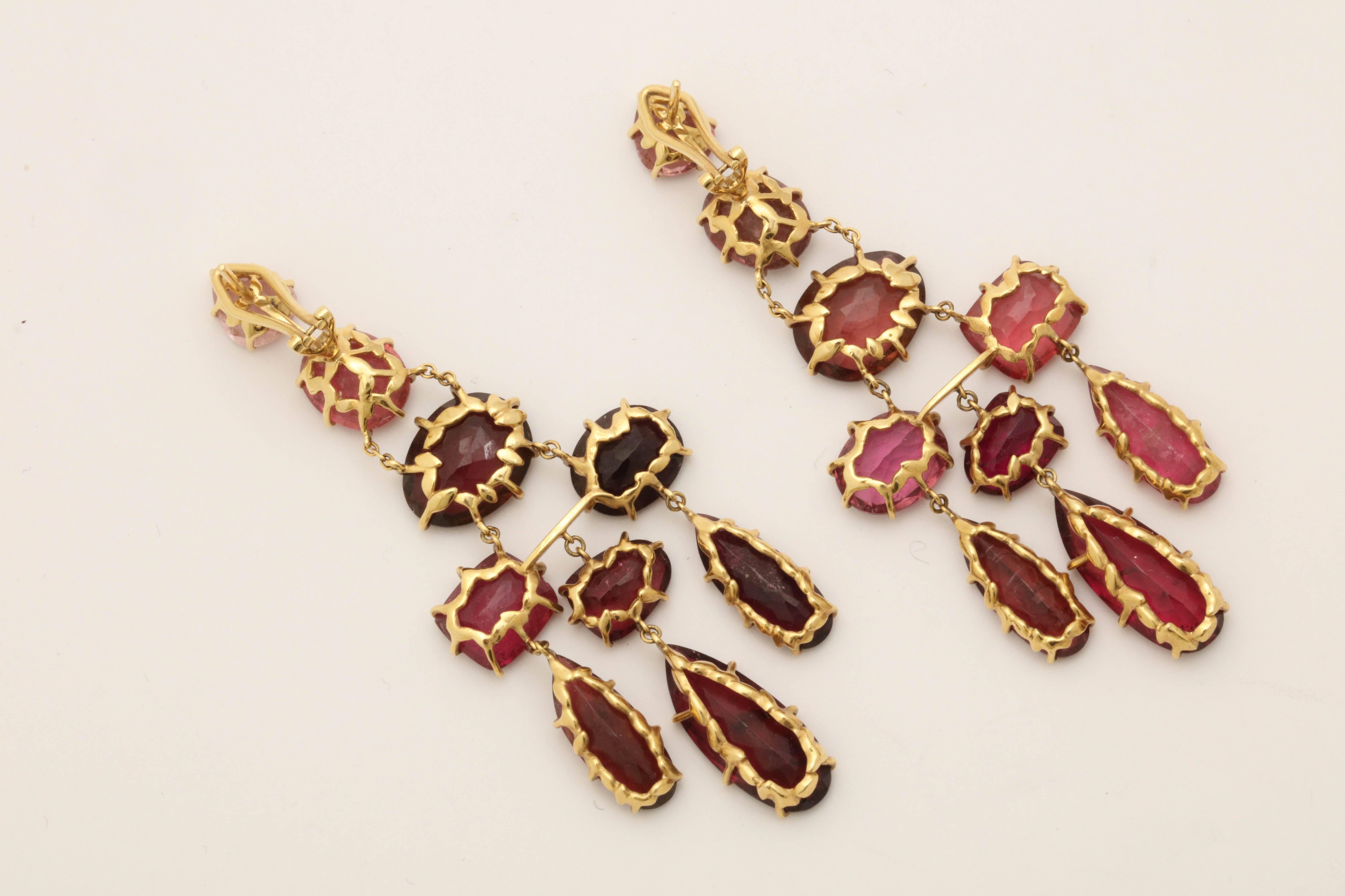 H. Stern Garnet Pink Tourmalines Gold Flexible Chandelier Earrings In Excellent Condition In New York, NY