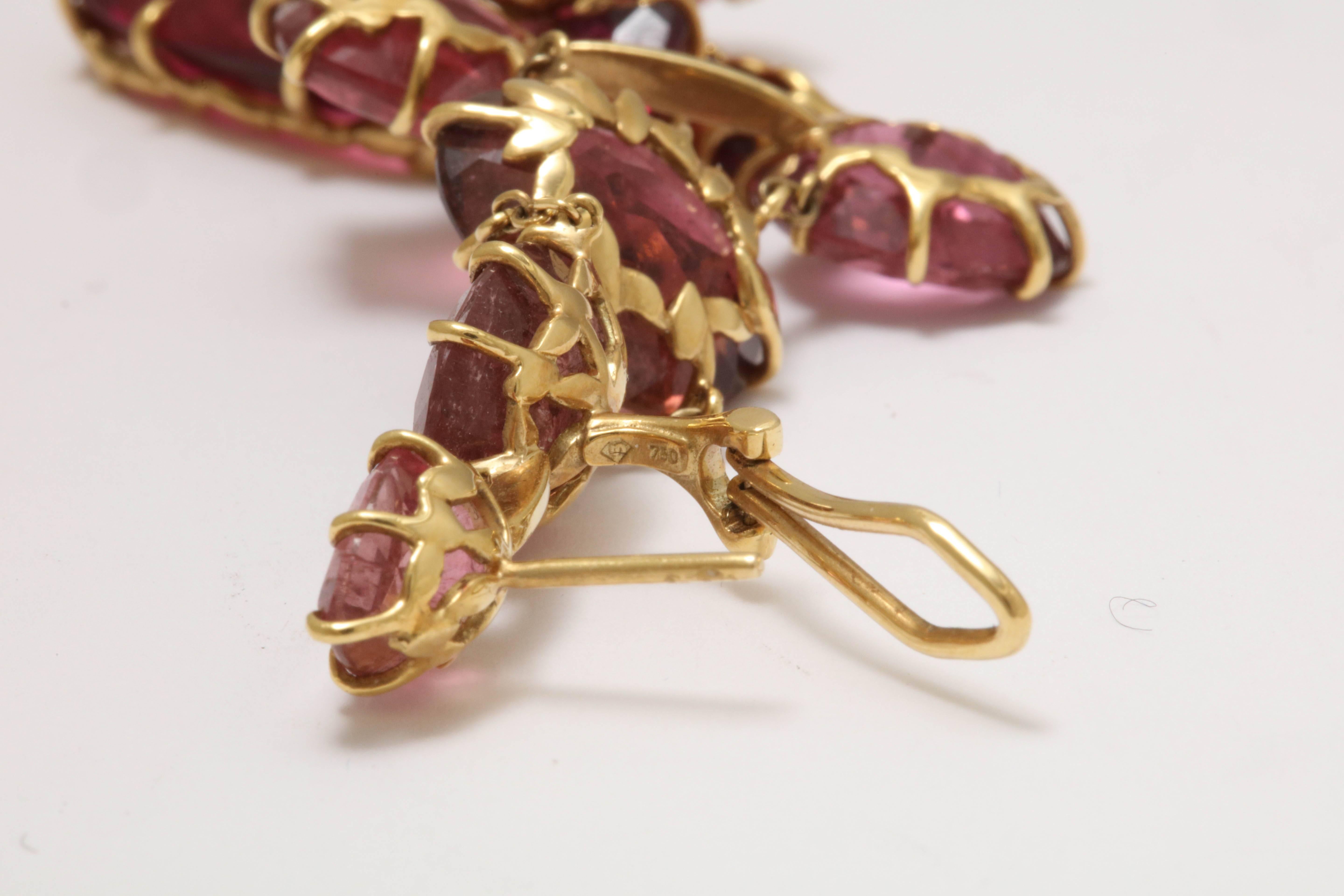 Women's H. Stern Garnet Pink Tourmalines Gold Flexible Chandelier Earrings
