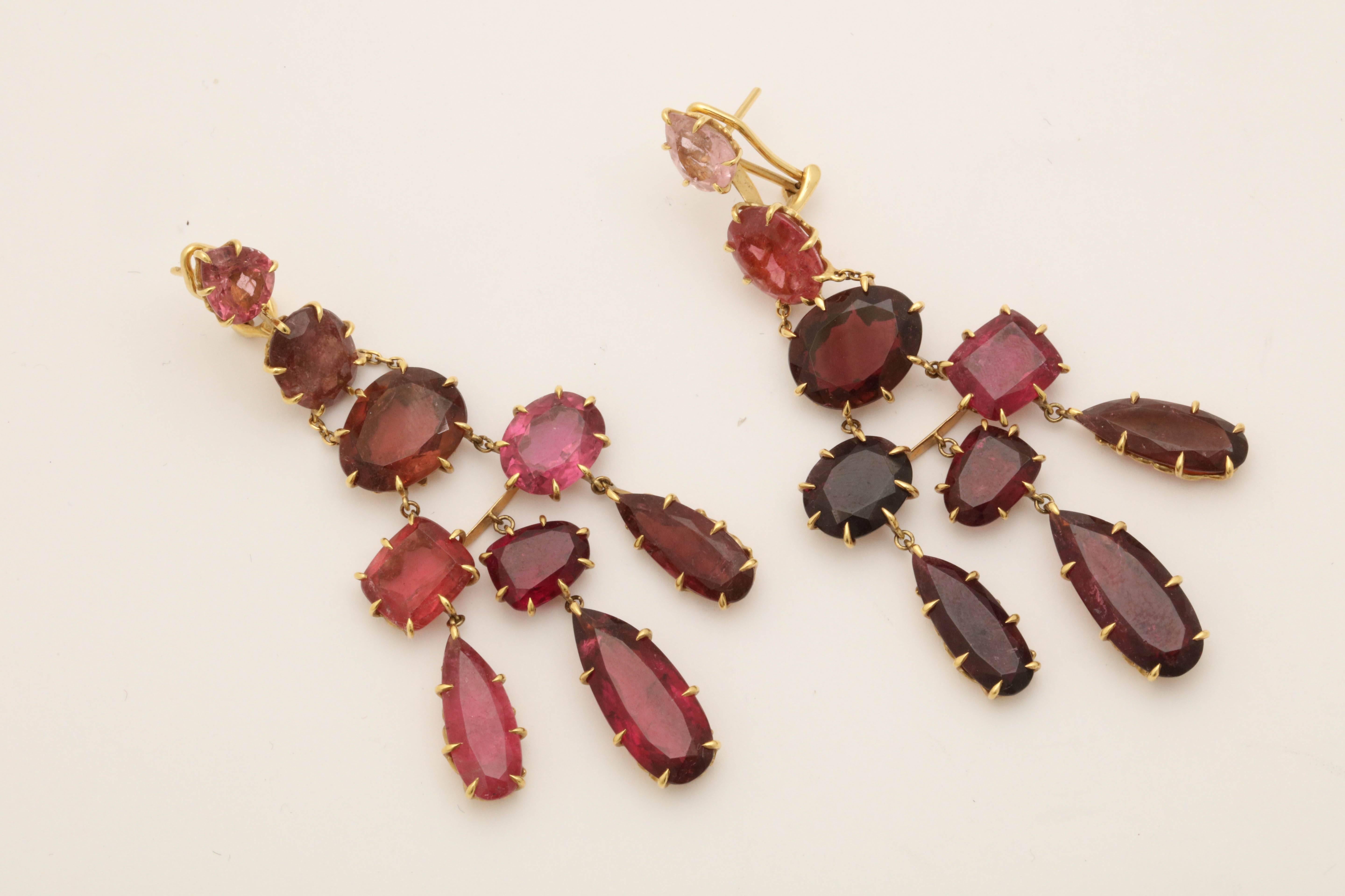 H. Stern Garnet Pink Tourmalines Gold Flexible Chandelier Earrings 1