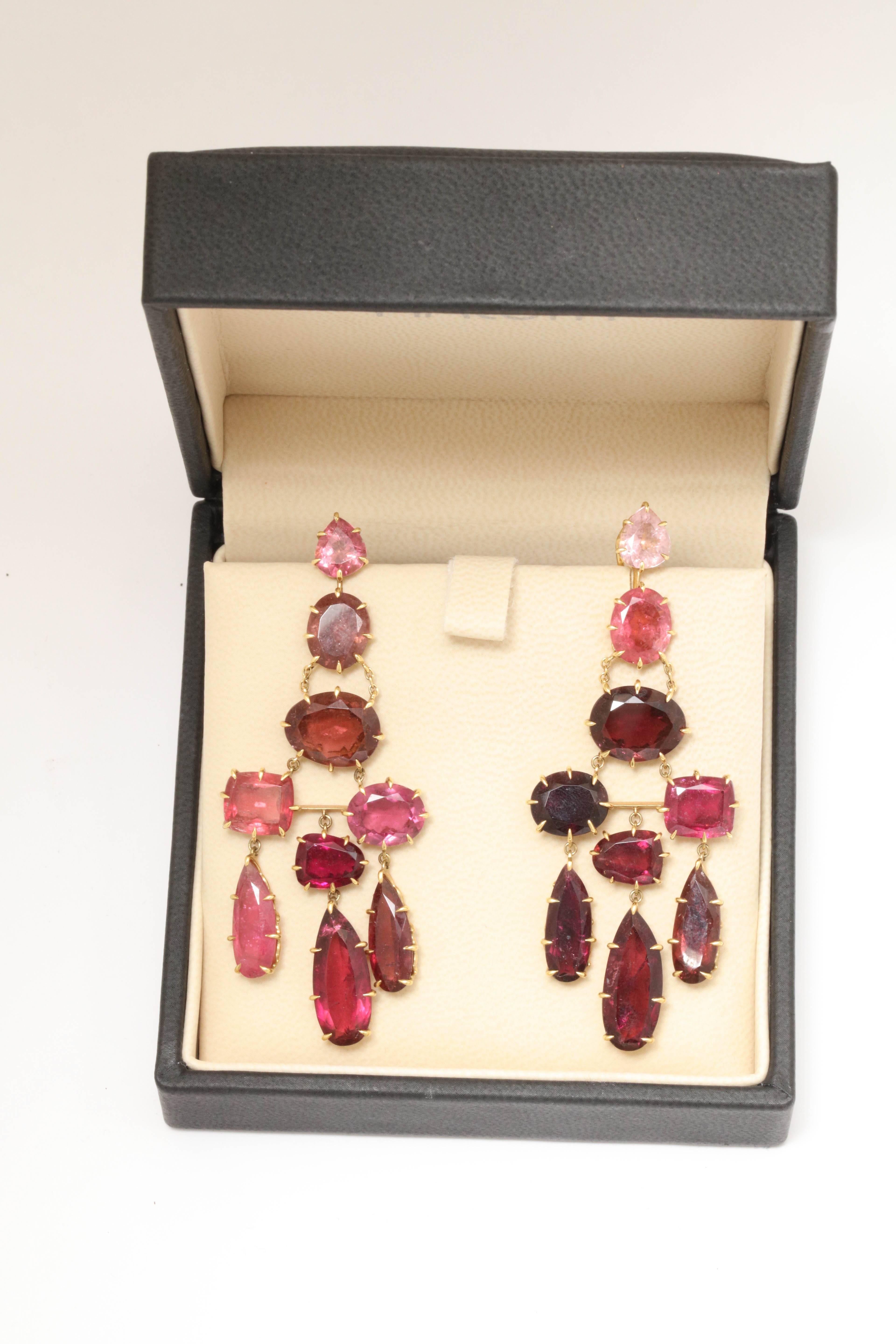 H. Stern Garnet Pink Tourmalines Gold Flexible Chandelier Earrings 2