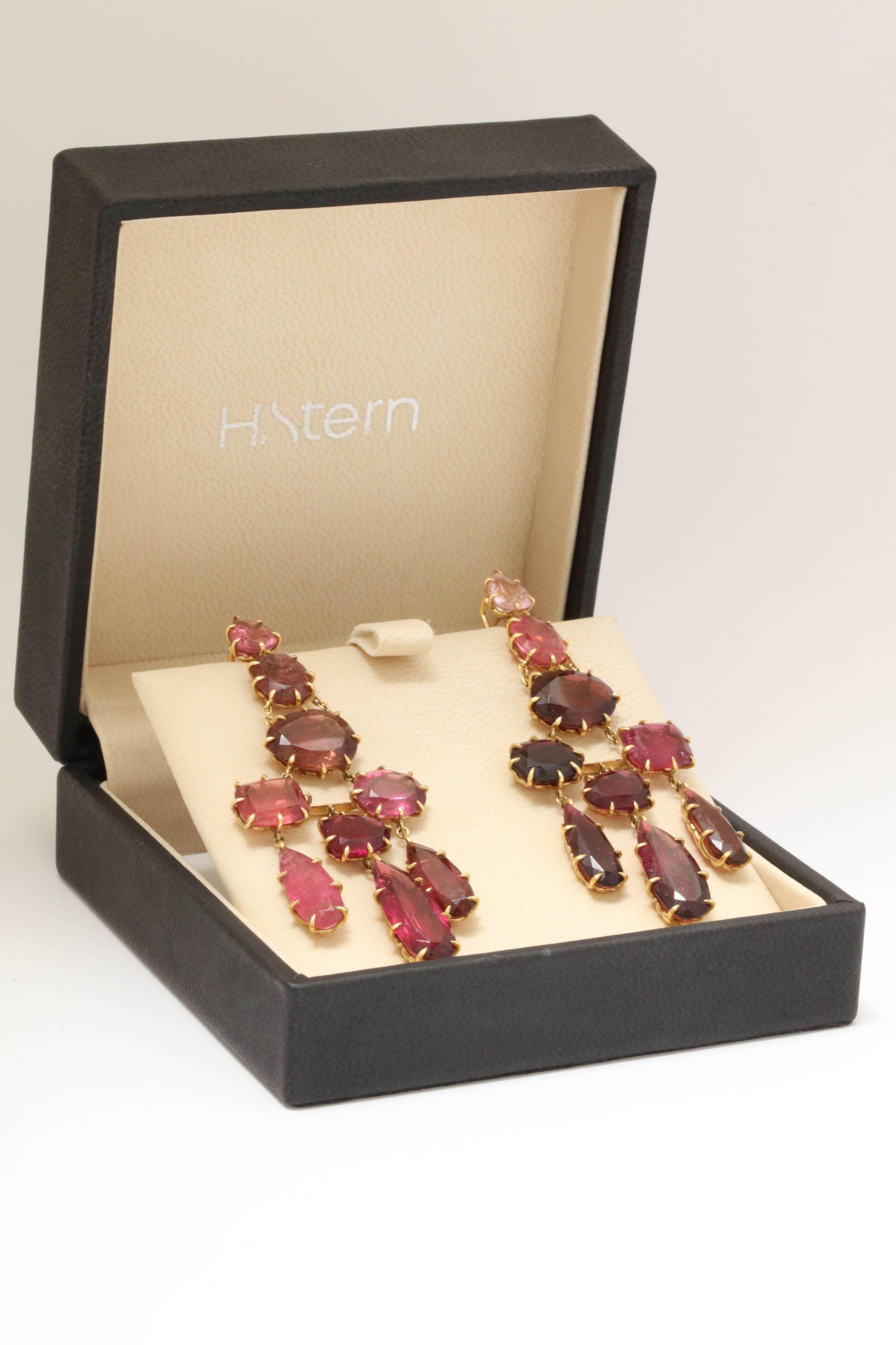 H. Stern Garnet Pink Tourmalines Gold Flexible Chandelier Earrings 3