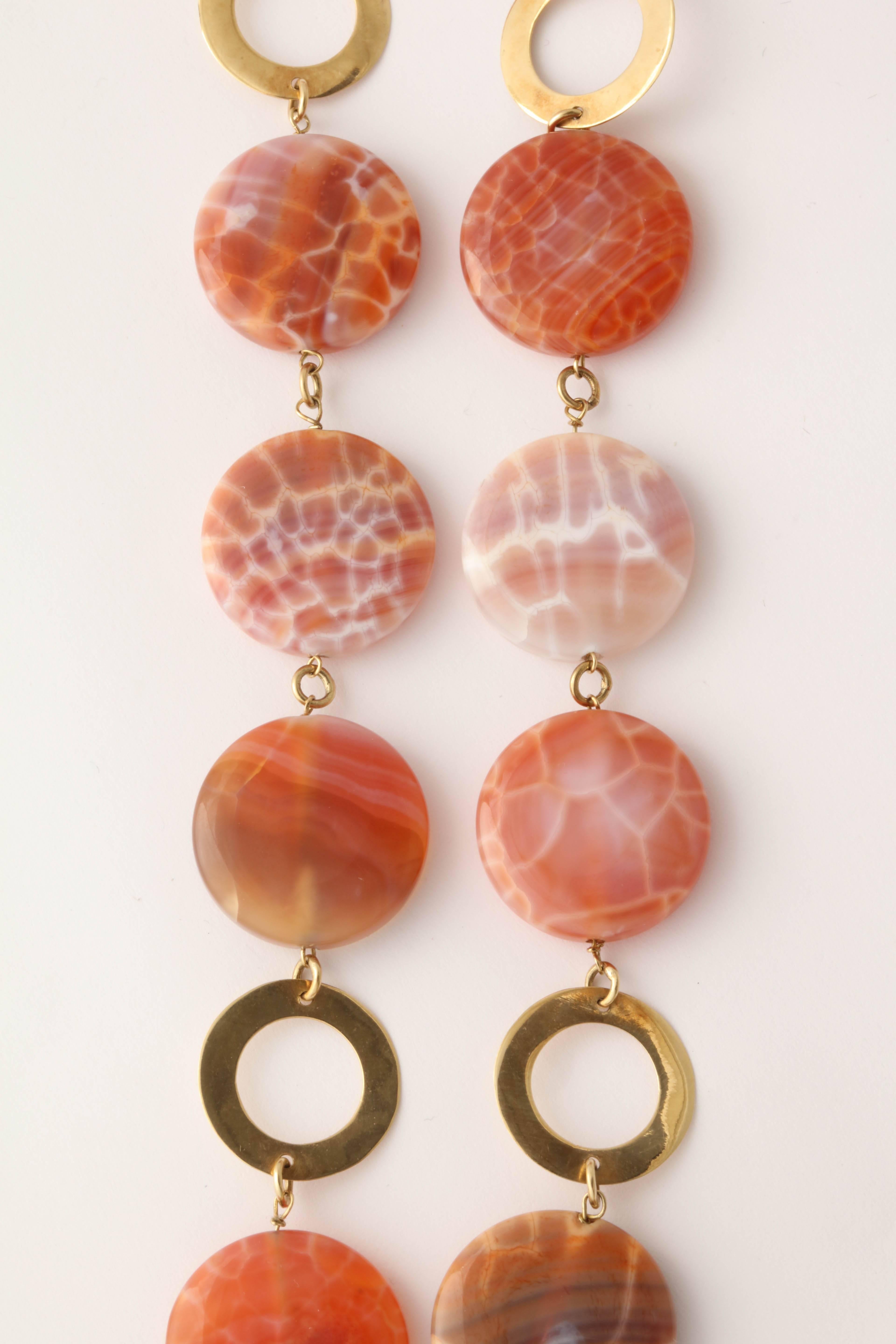1970s Orange Reptile Pattern Agate Gold Open Link Necklace with Clasp 4