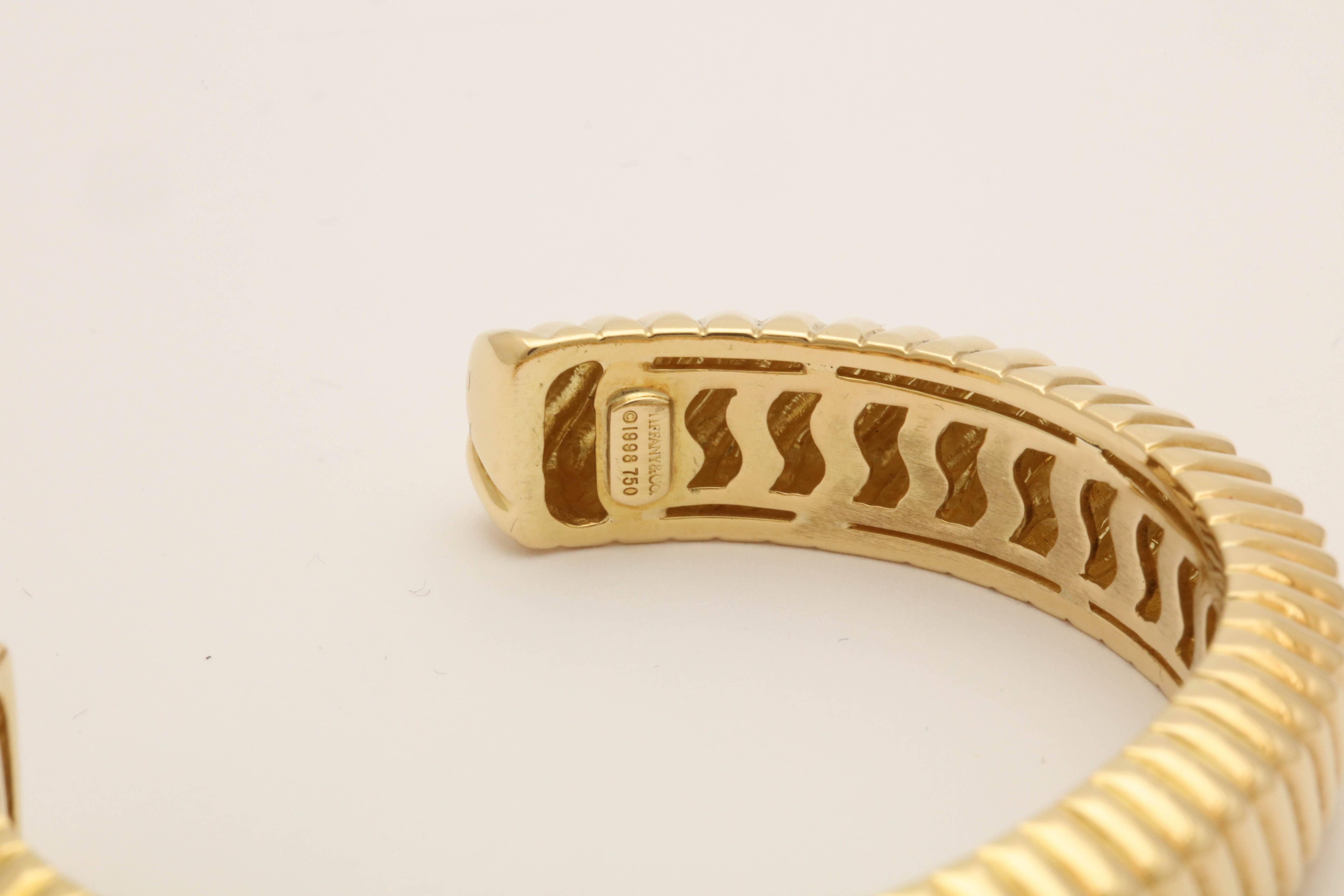 Men's Tiffany & Co. Ridged Textured Open Back Gold Bangle Cuff Bracelet