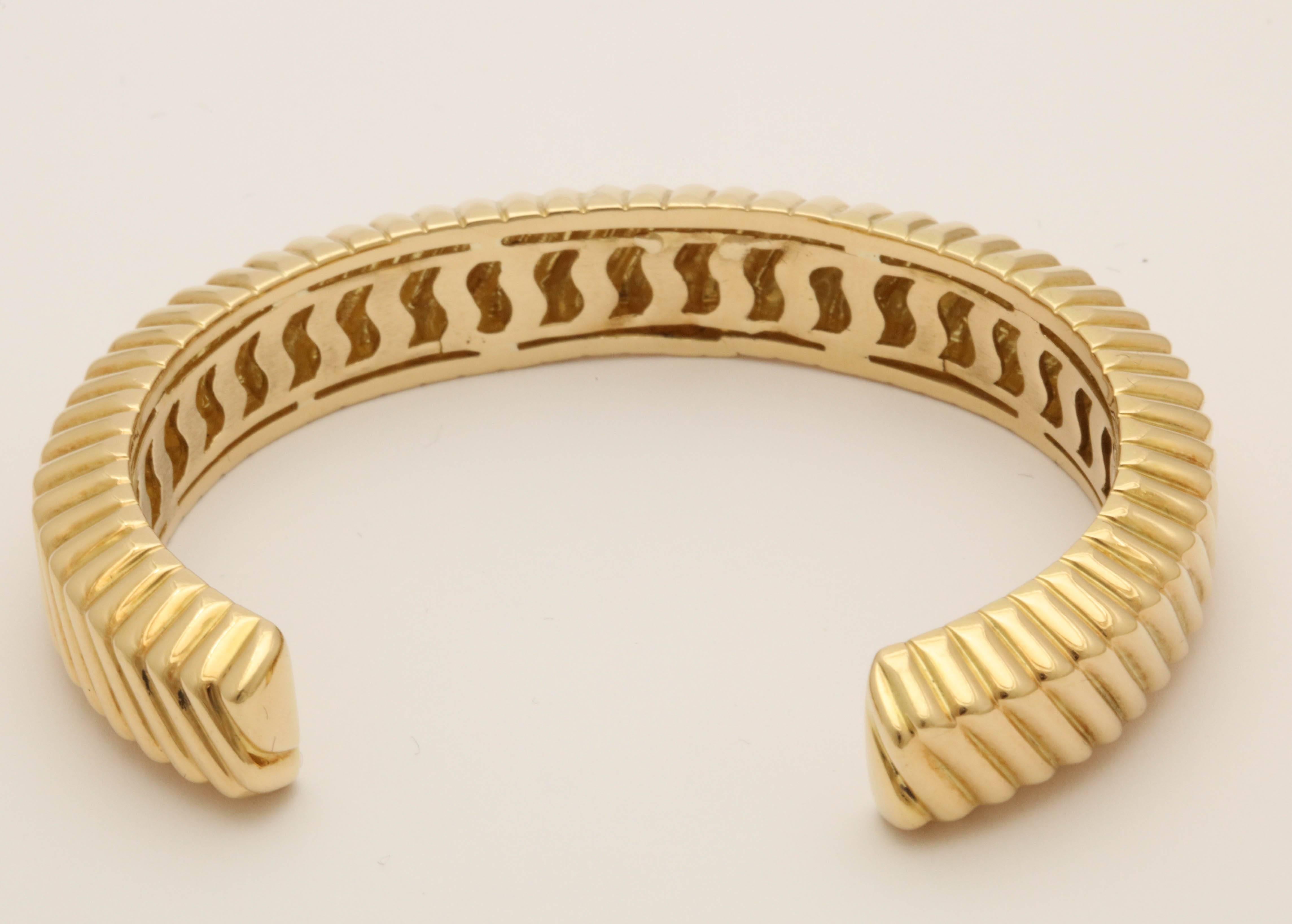 Tiffany & Co. Ridged Textured Open Back Gold Bangle Cuff Bracelet 1