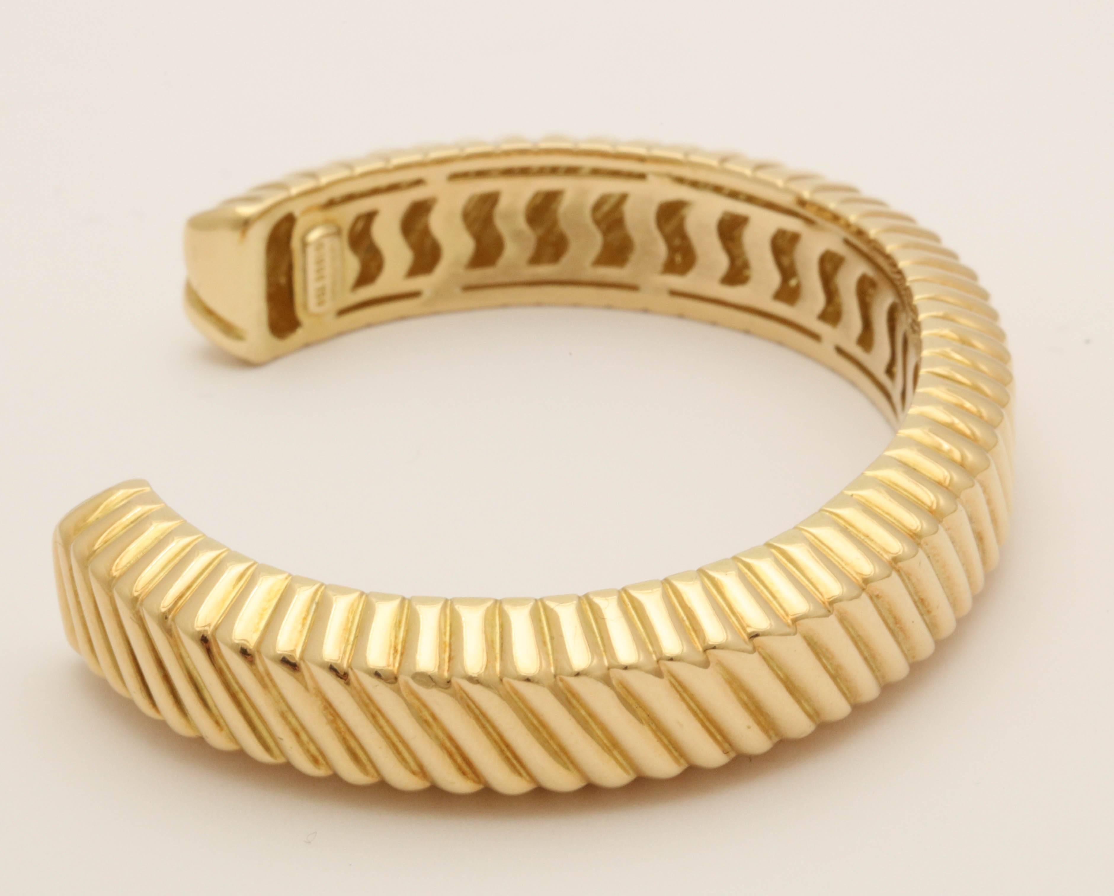 Tiffany & Co. Ridged Textured Open Back Gold Bangle Cuff Bracelet 2