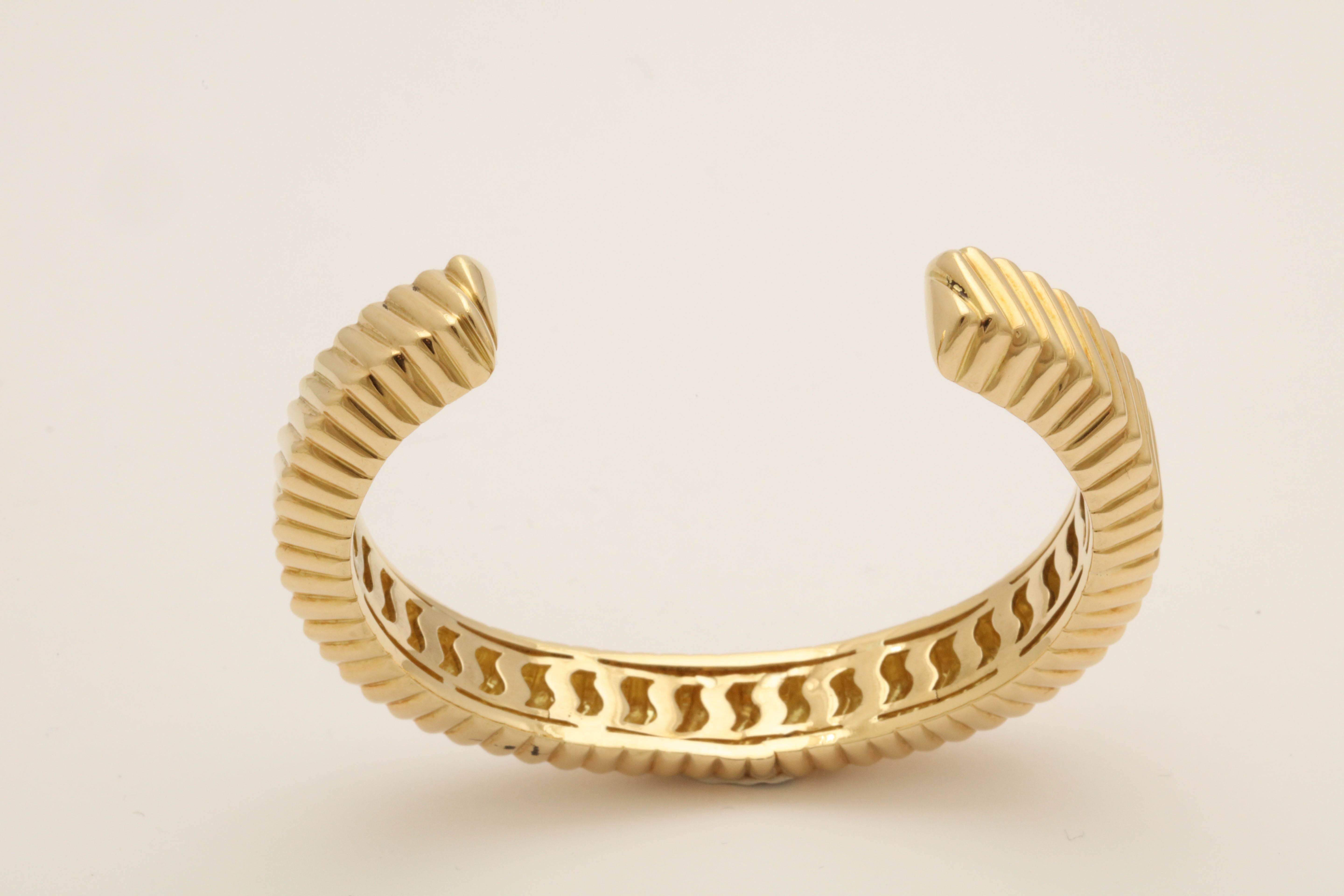 Tiffany & Co. Ridged Textured Open Back Gold Bangle Cuff Bracelet 3
