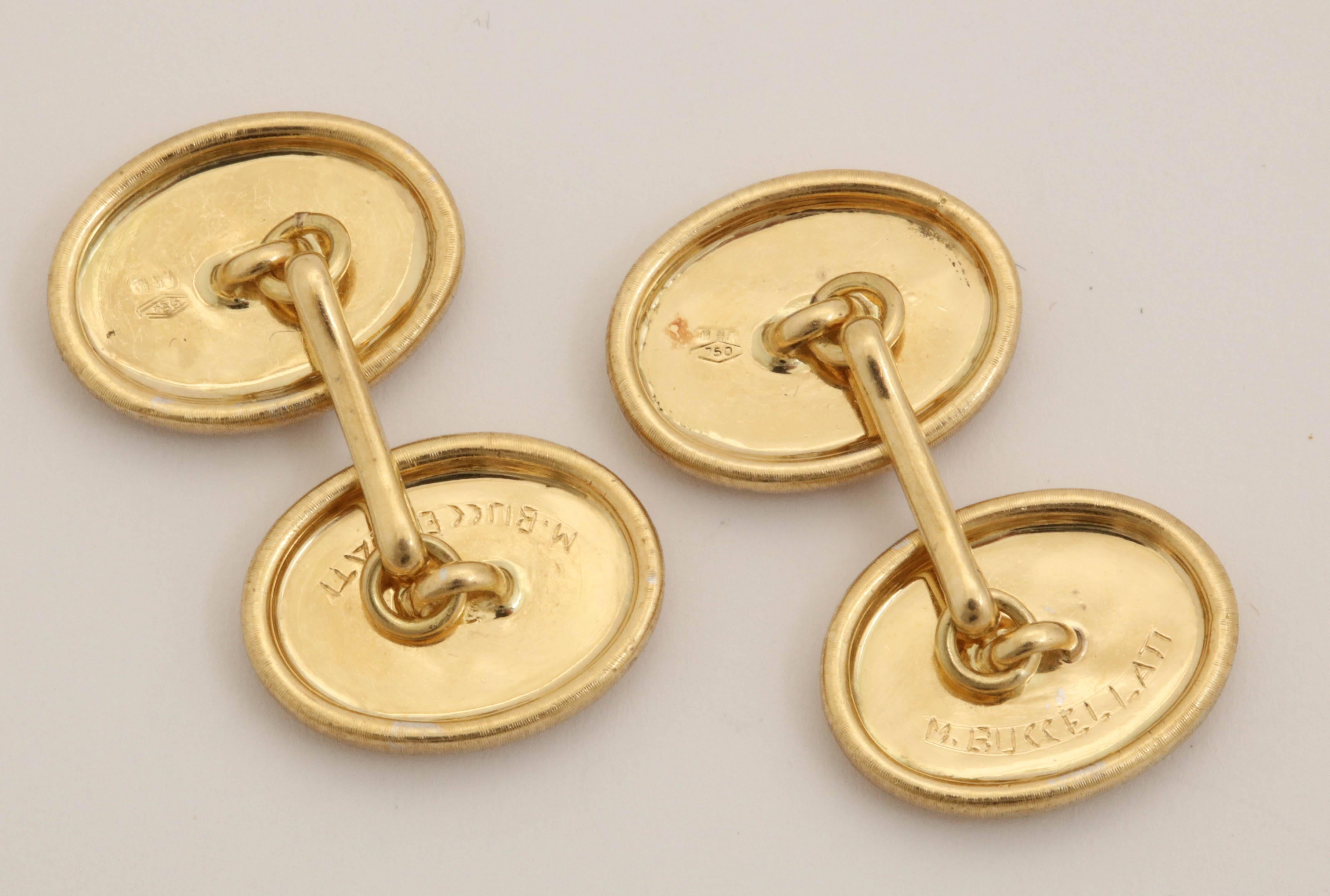1950s Buccellati Engraved and Florentine White and Yellow Gold Cufflinks 1