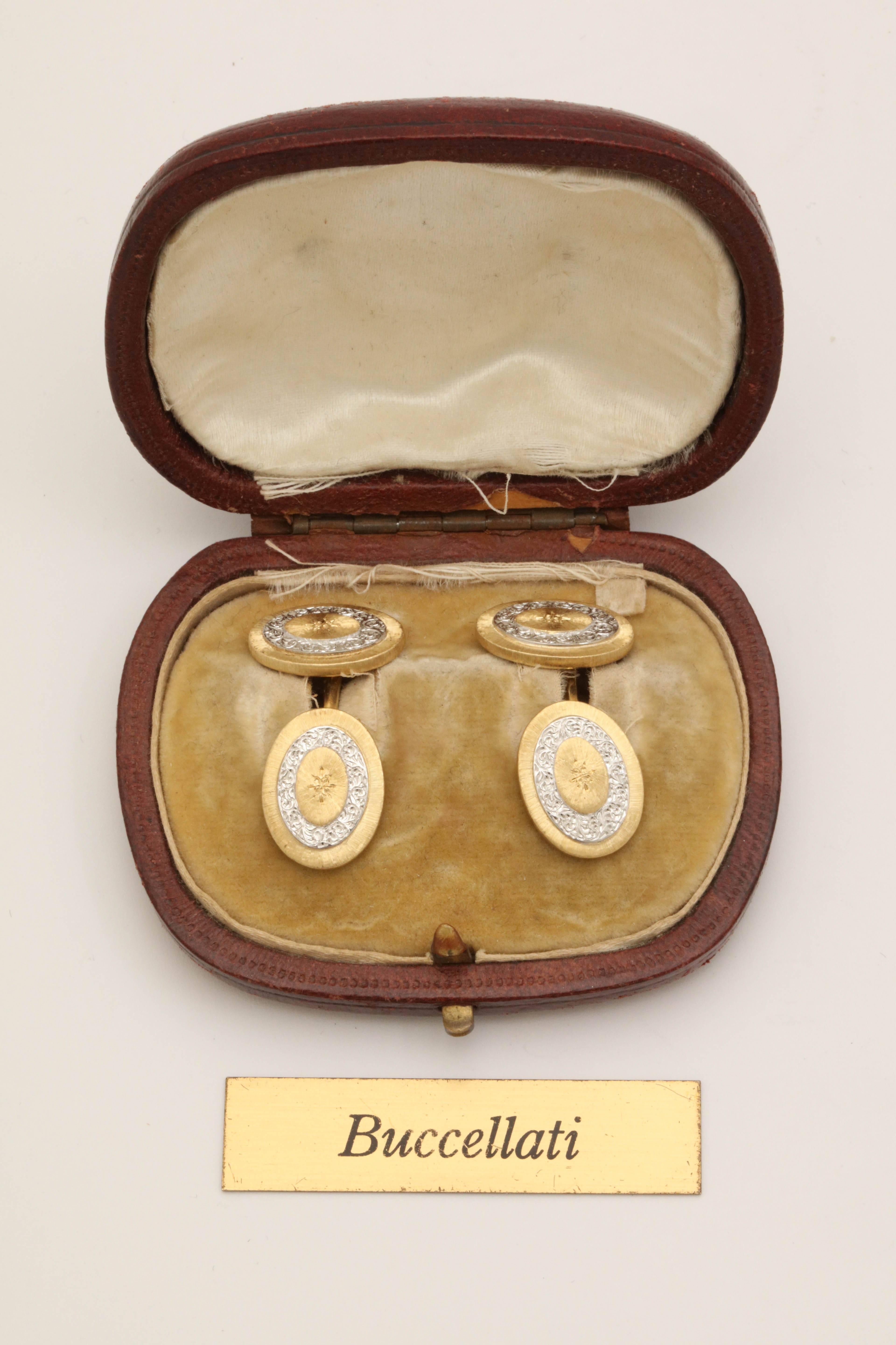 1950s Buccellati Engraved and Florentine White and Yellow Gold Cufflinks 4