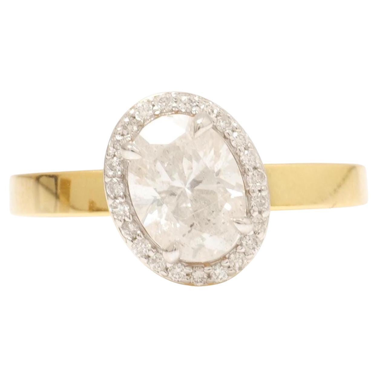 Oval Halo Solitaire Natural Diamond Ring in 14k Solid Gold (Certified)