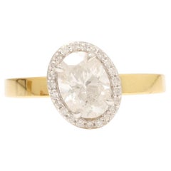 Oval Halo Solitaire Natural Diamond Ring in 14k Solid Gold (Certified)