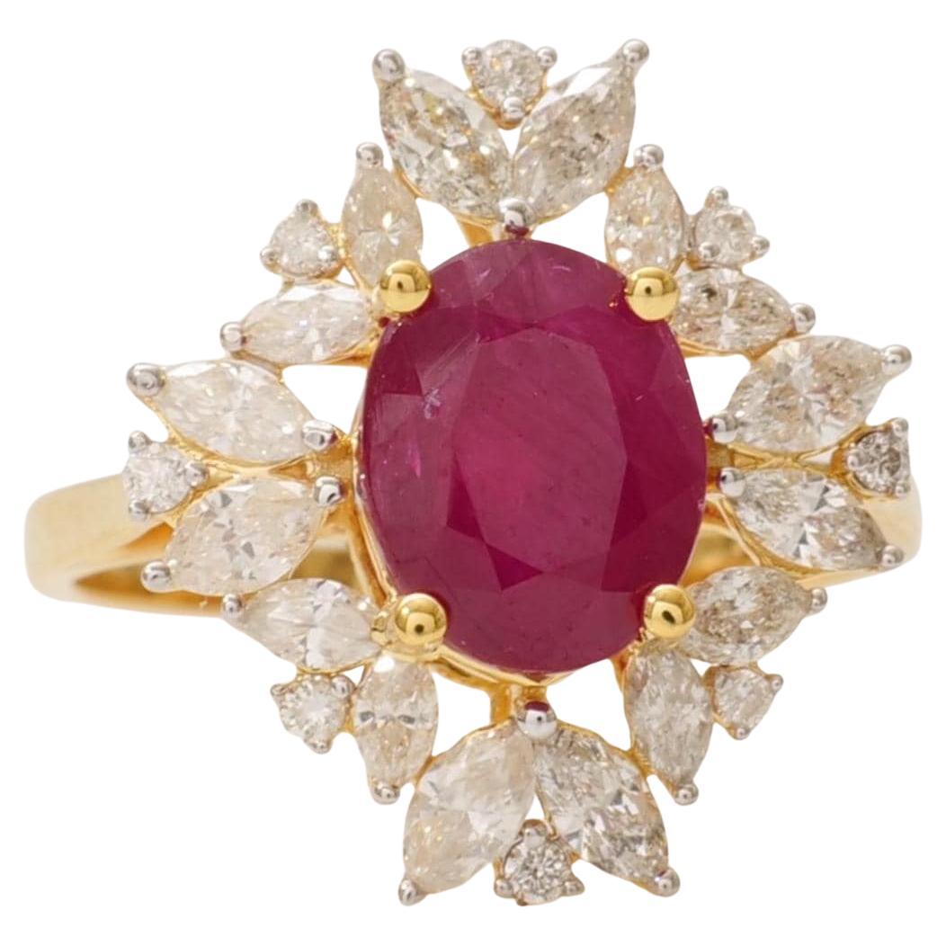 Oval Natural Ruby 
Diamond Ring in 14K Solid Gold (Certified) For Sale