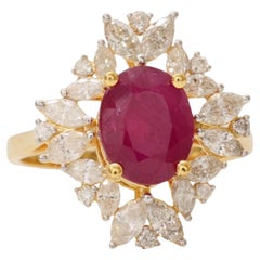 Oval Natural Ruby 
Diamond Ring in 14K Solid Gold (Certified)