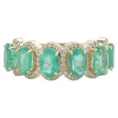 Anello con diamante ovale a forma di smeraldo in oro massiccio 14k (certificato)