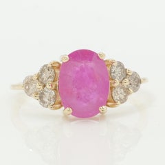 Bague ovale rubis-diamant en or massif 14K (certifié)