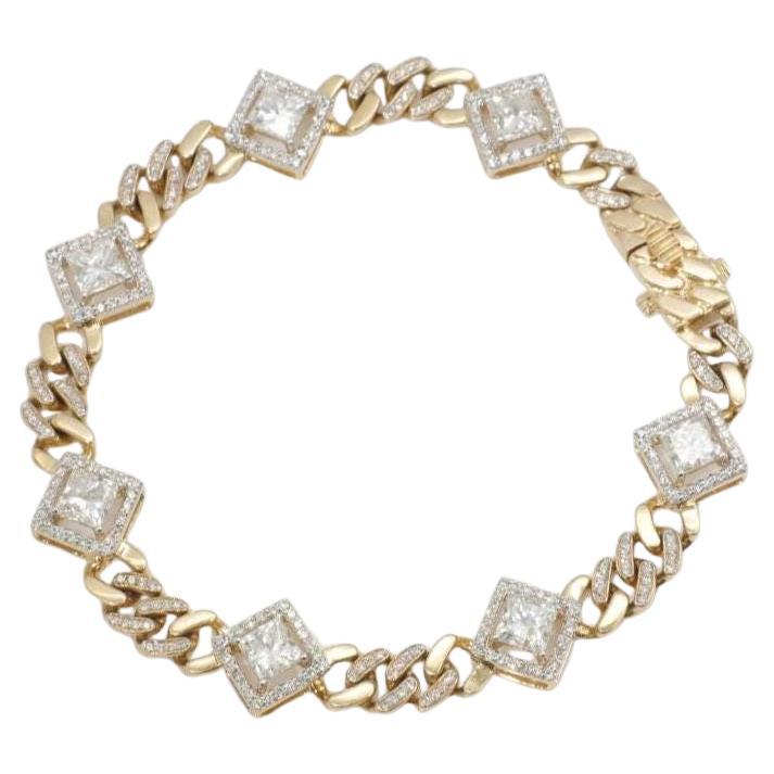 Square Halo Natural Diamond Tennis Bracelet in 14K Solid Gold (Certified) For Sale