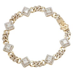 Square Halo Diamond Tennis Bracelet in 14K Solid Gold (Certified)