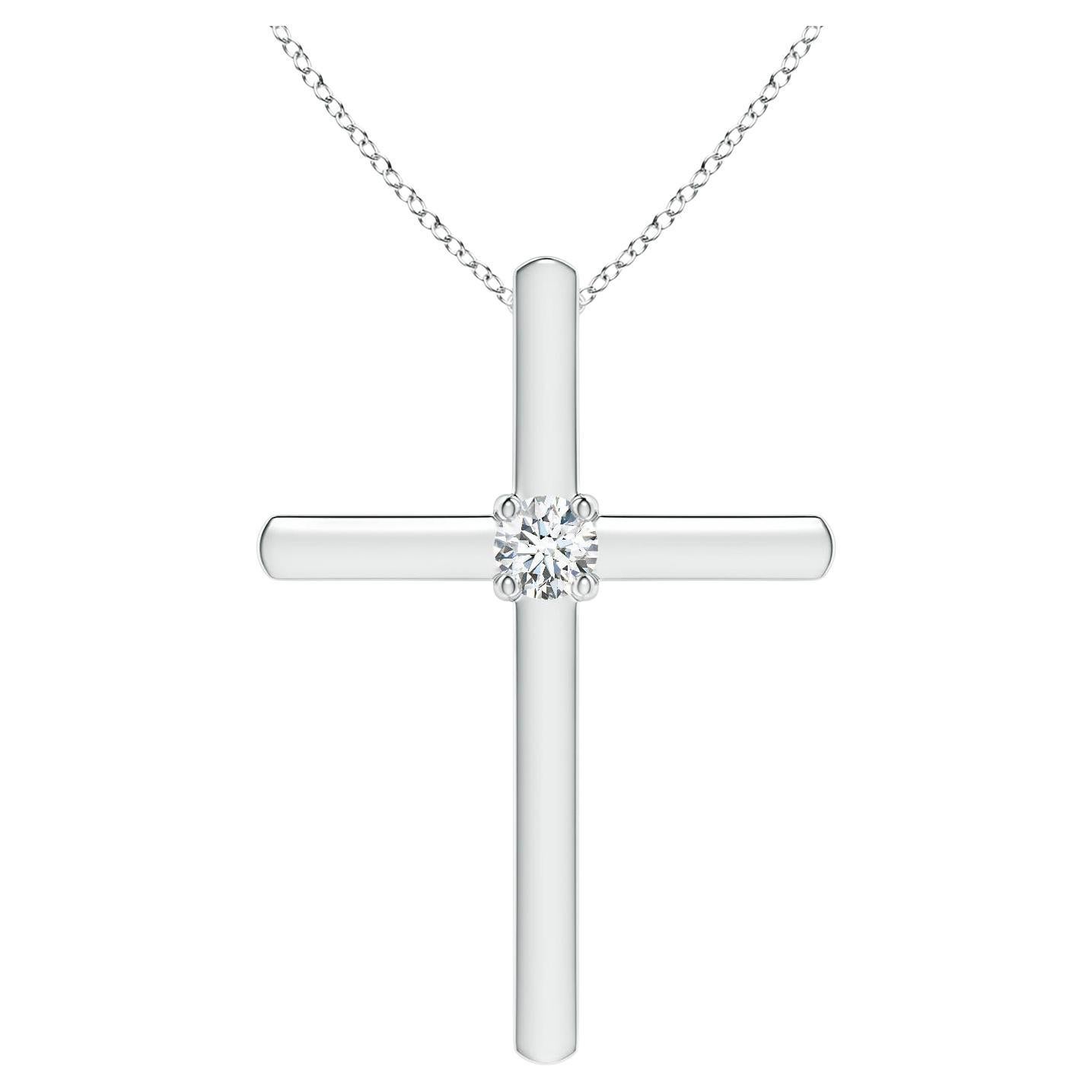 Angara 0.07ct Round Diamond Solitaire Cross Pendant in 14K White Gold