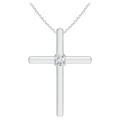 Pendentif croix solitaire en or blanc 14K avec diamant rond serti clos Angara Nature
