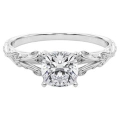 GIA 1.53ct Cushion Vintage 3-Stone Heart
Vine 18K White Gold Diamond Ring