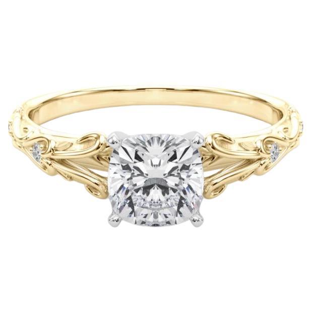 GIA 1.21ct Cushion Vintage 3-Stone Heart
Vine 18K Yellow Gold Diamond Ring