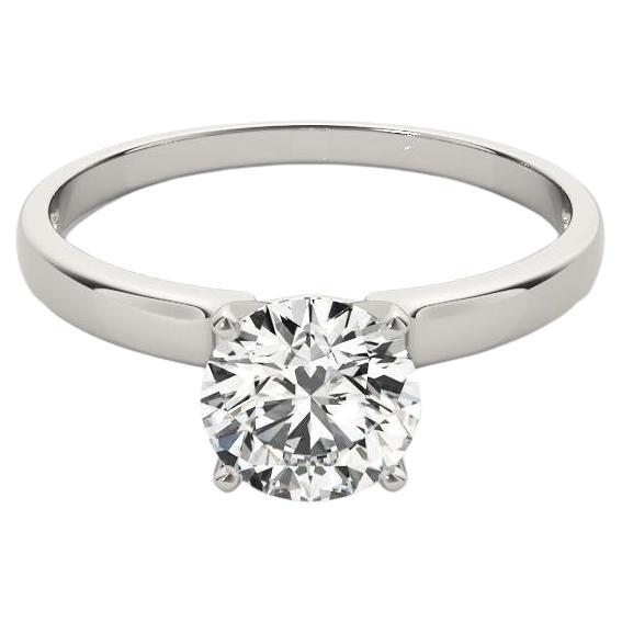 GIA 1.50 Carat Round Solitaire Square Edge Band 18K White Gold Diamond Ring
