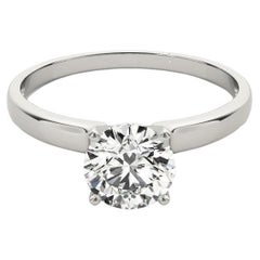 GIA 1.50 Carat Round Solitaire Square Edge Band 18K White Gold Diamond Ring