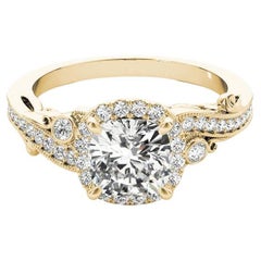 GIA 1,01ct Cushion Antique Halo Multi-Stone Curved Gelbgold Diamantring