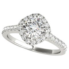 GIA 0,91ct Cuscino Quadrato Halo Filigrana Fiore Pave Oro Bianco Anello di Diamanti