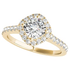 GIA 2.01ct Cushion Square Halo Filigree Flower Pave Yellow Gold Diamond Ring