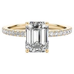 GIA Certified 1.70 Carat Pave Hidden Halo Emerald 18K Yellow Gold Diamond Ring