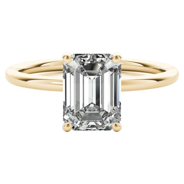 GIA-zertifizierter 0,90-Karat-Smaragd-Solitär-Diamantring mit verstecktem Halo