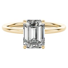 GIA-zertifizierter 0,90-Karat-Smaragd-Solitär-Diamantring mit verstecktem Halo