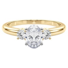 GIA 1,51ct Ovale a 3 pietre Passato, Presente e Futuro Anello con diamanti in oro giallo 18K