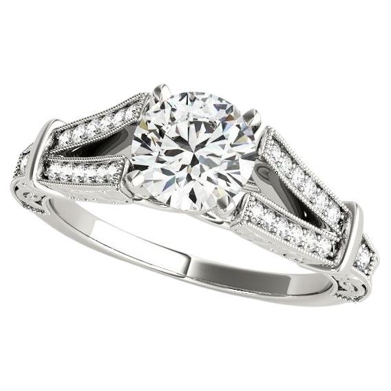 GIA 1.20ct Redondo Grabado Antiguo Vástago Partido Anillo de diamantes