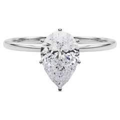 GIA 1,20ct Pear Slim Band Prong Set Solitaire in oro bianco 18K Diamond Ring