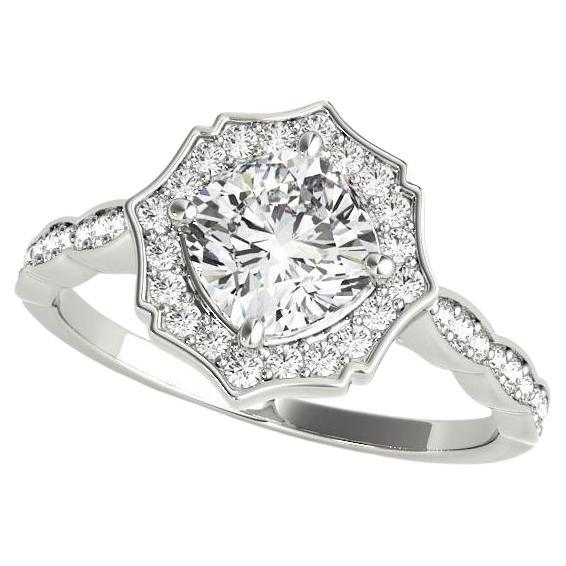 Anillo de diamantes catedral con halo de cojín de 2,00 quilates certificado por GIA