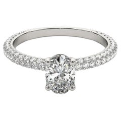 GIA Certified 1.52 Carat Oval Solitaire Pave 18K White Gold Diamond Ring