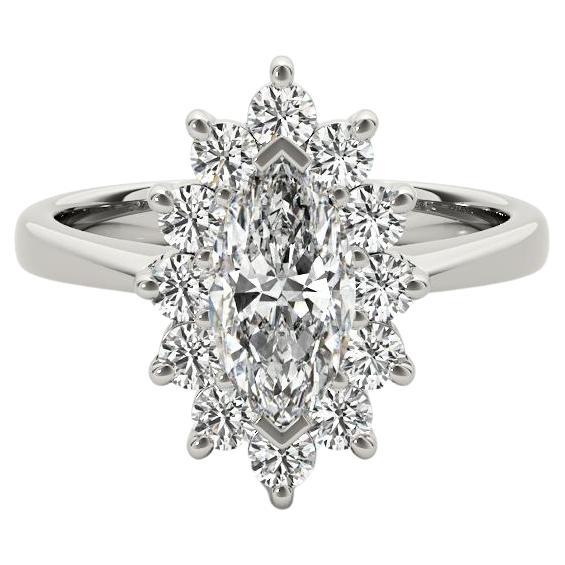 GIA Certified 2.46 Carat Marquise Halo Anniversary 18K White Gold Diamond Ring