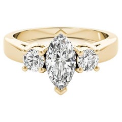 GIA Certified 0,80 Carati Marquise Three-Stone Anniversary Diamond Ring