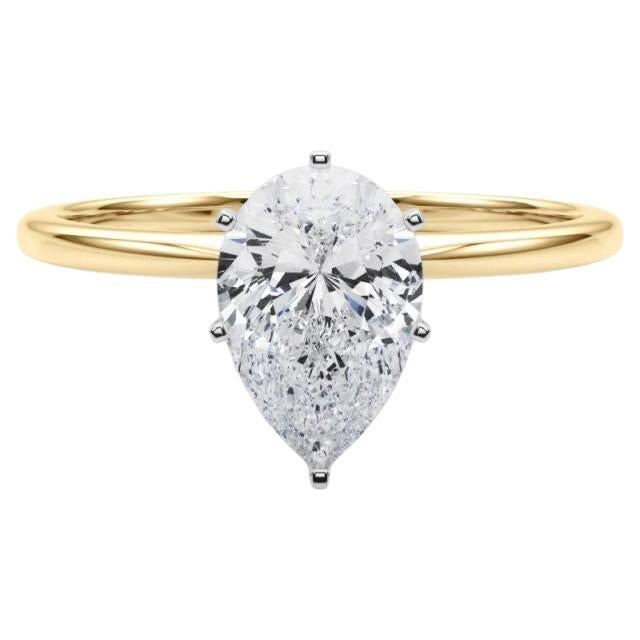 GIA 1.82ct Pear Slim Band Prong Set Solitaire 18K Gelbgold Diamantring
