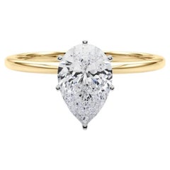 GIA 1,82ct Pear Slim Band Prong Set Solitaire in oro giallo 18K Diamond Ring