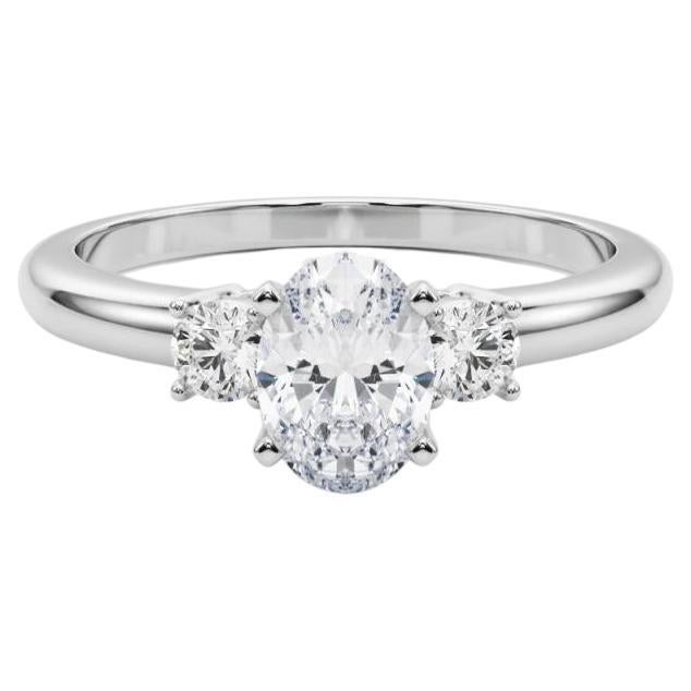 GIA Anillo de diamantes de oro blanco de 18 quilates con 3 piedras ovaladas de 1,20 quilates: pasado, presente y futuro