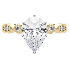 GIA 1.70ct Pear Marquise & Round Milgrain Bezel Yellow Gold Diamond Ring