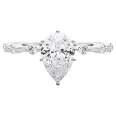 GIA Certified 1.50 Carat Pear Diamond Bamboo Shank Platinum Diamond Ring